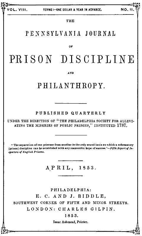 The Pennsylvania Journal of Prison Discipline and Philanthropy