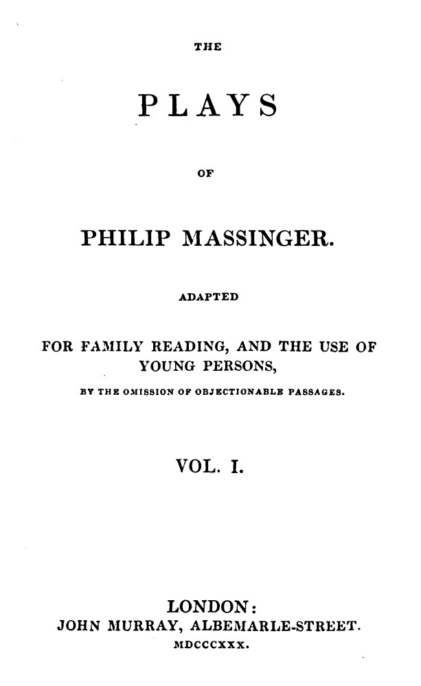 The Plays of Philip Massinger