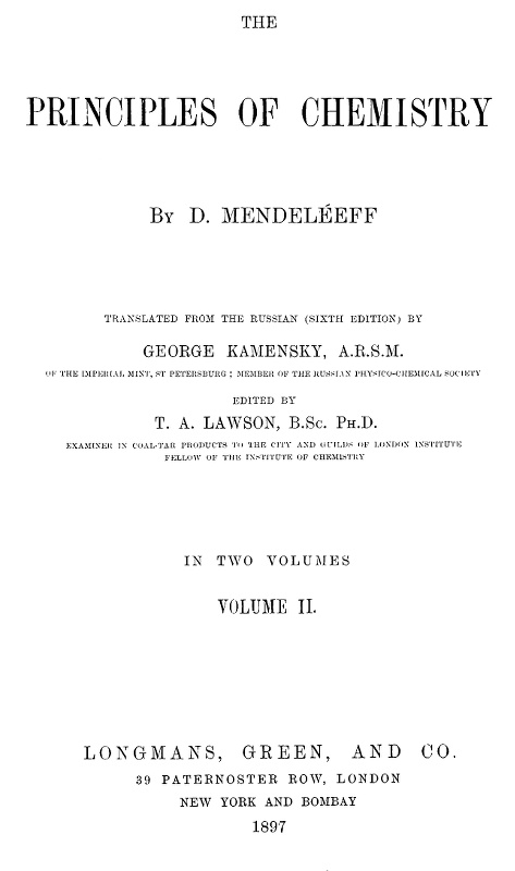 The Principles of Chemistry, Vol. II
