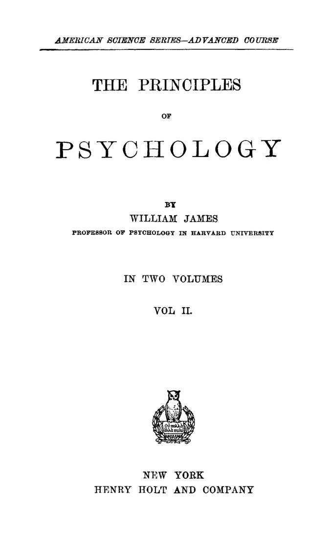 The Principles Of Psychology volume 2