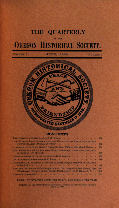 The Quarterly of the Oregon Historical Society (Volume I, Number 2)