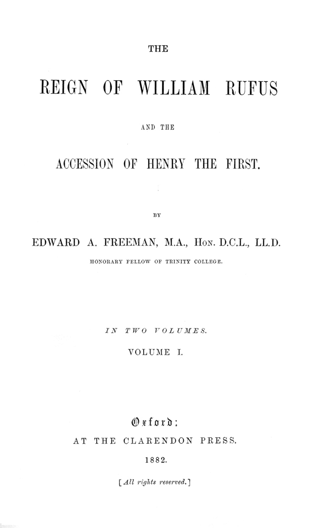 The Reign of William Rufus, Vol. 1