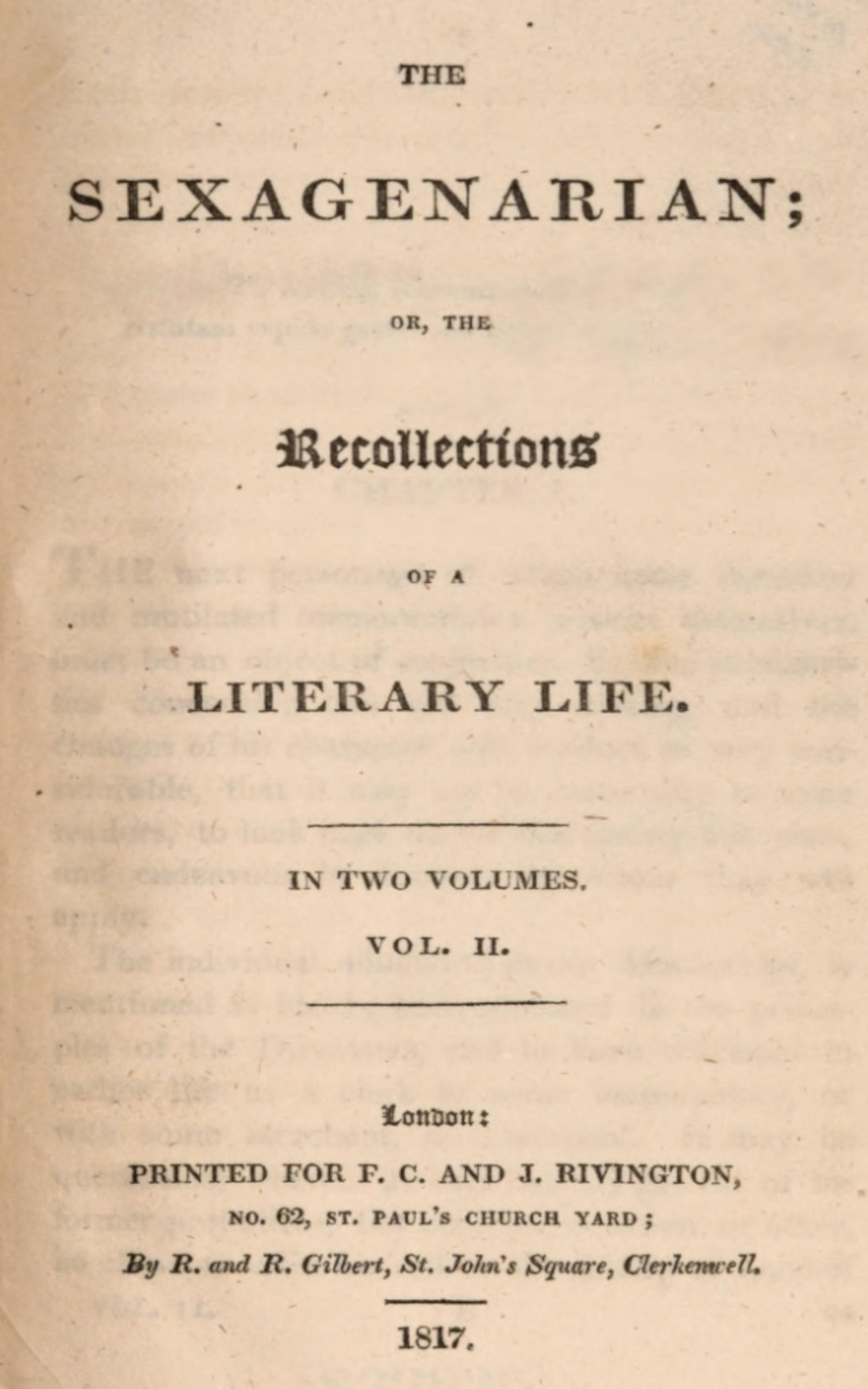 The Sexagenarian; or, the recollections of a literary life, in two volumes. Vol. II