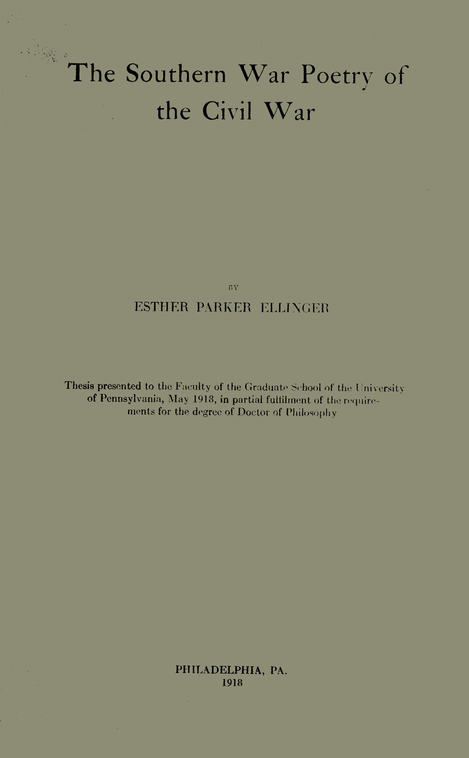 The Southern War Poetry of the Civil War