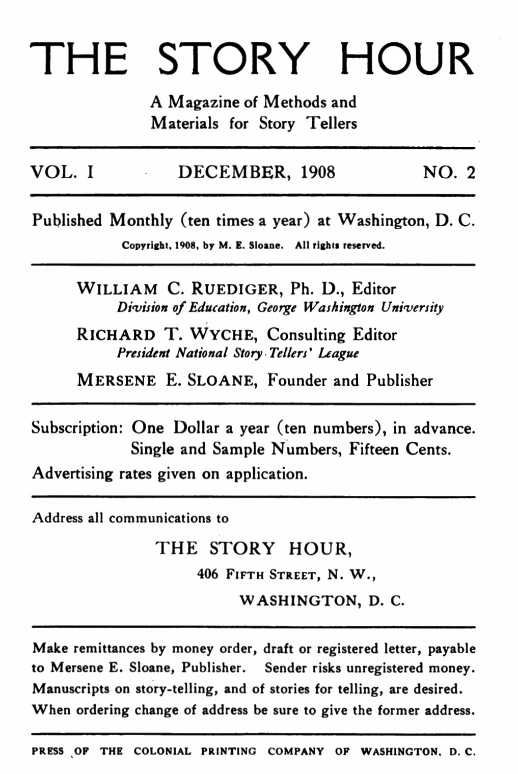 The Story Hour: A Magazine of Methods and Materials for Story Tellers (Vol. I, No. 2)