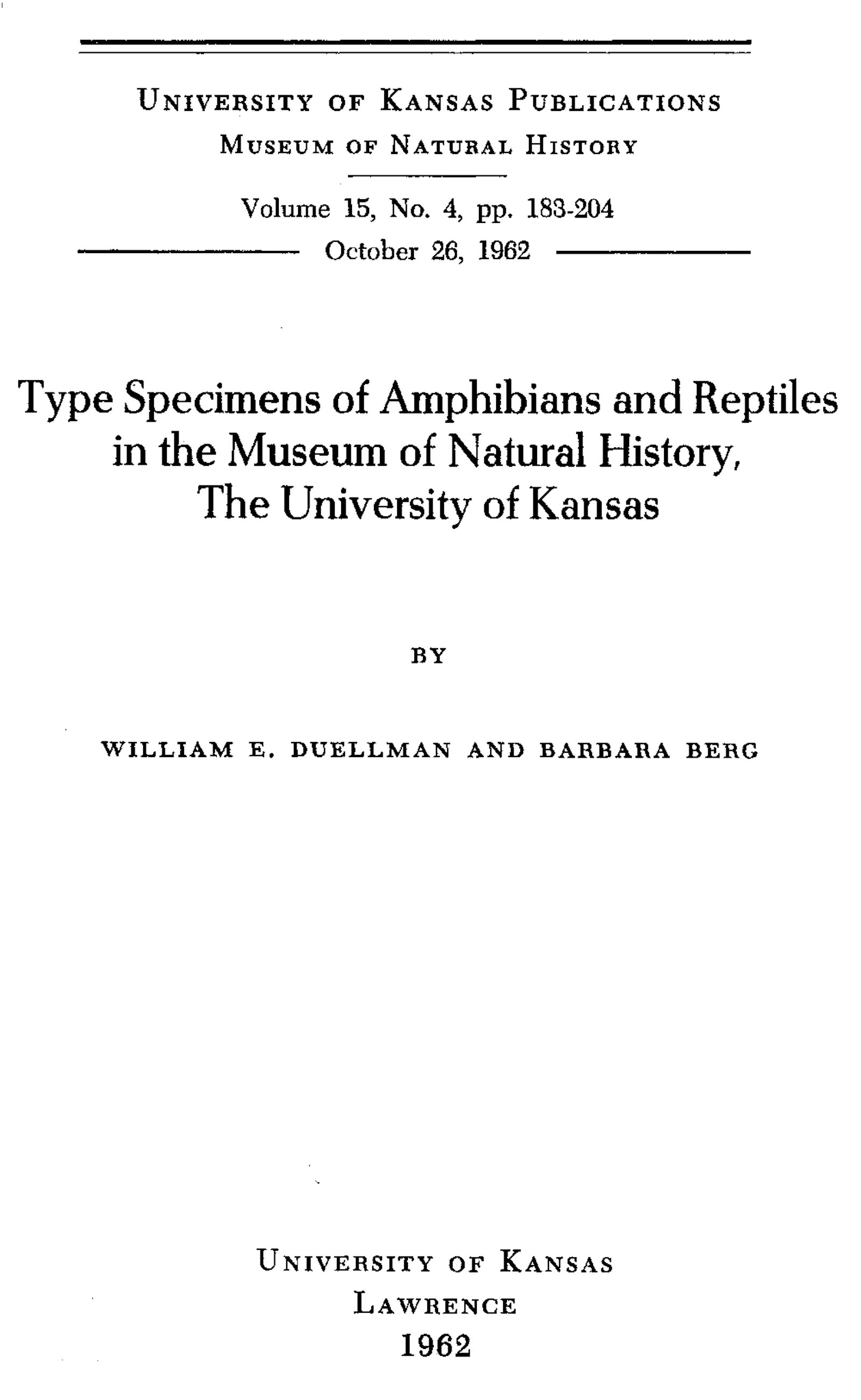 Type Specimens of Amphibians and Reptiles