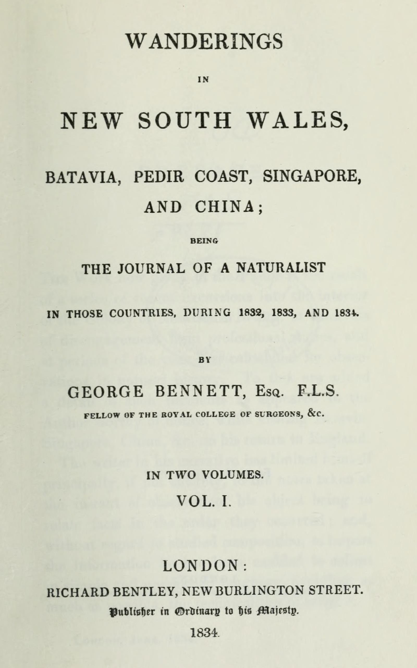 Wanderings in New South Wales, Batavia, Pedir Coast, Singapore, and China, vol. I