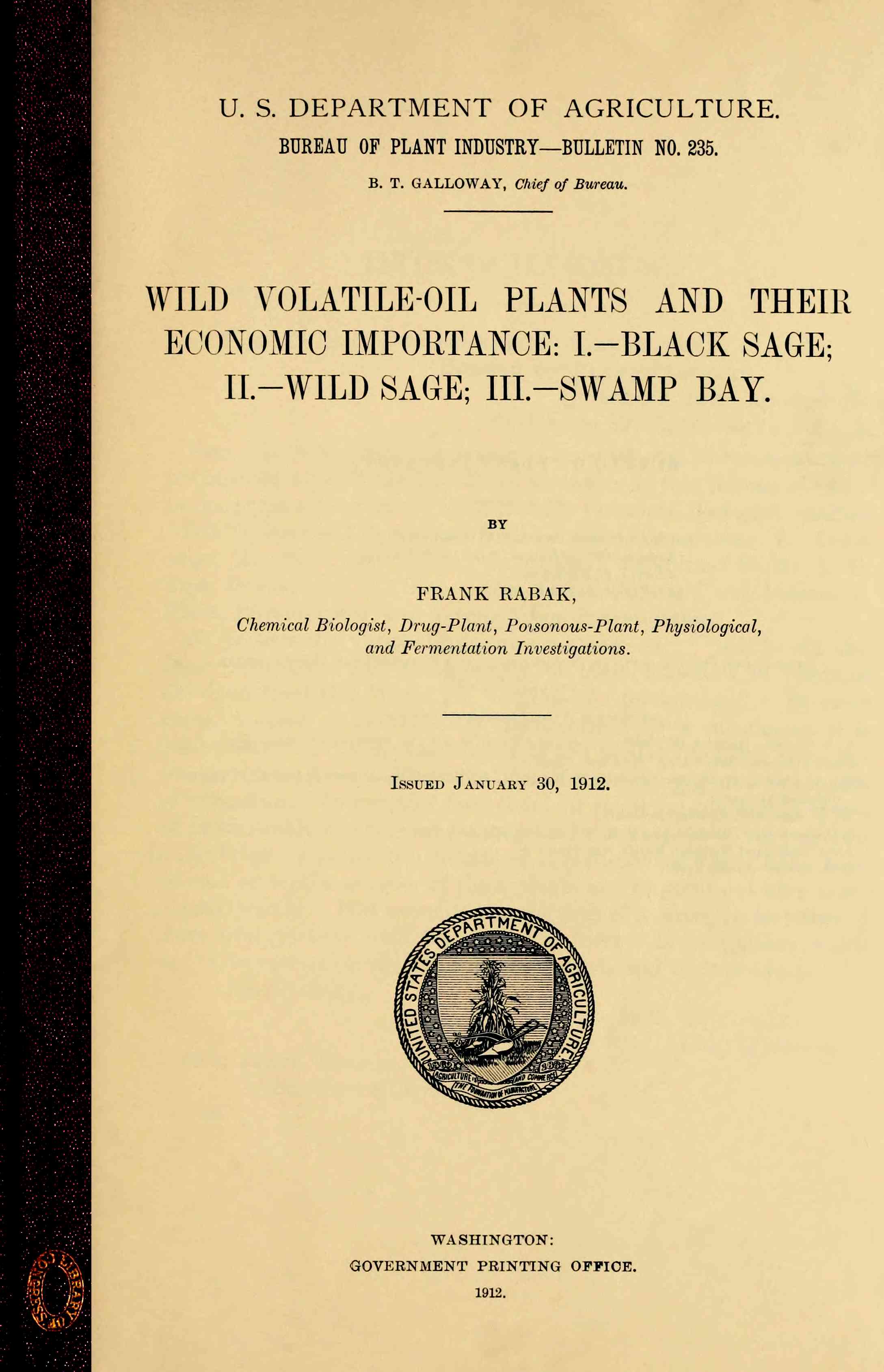Wild Volatile-Oil Plants and Their Economic Importance: I.—Black Sage; II.—Wild Sage; III.—Swamp Bay